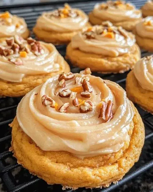 Homemade sweet potato cookies drizzled with honey on a wooden table