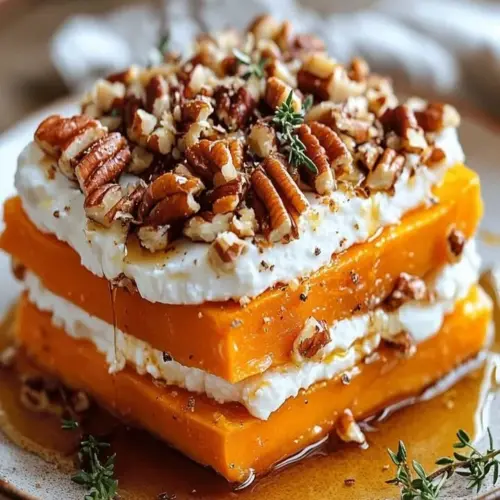 Roasted sweet potato topped with honey, pecans, and crumbled goat cheese.