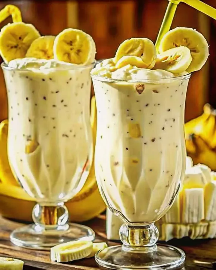 Tropical pineapple banana smoothie in a glass with fresh fruit garnish
